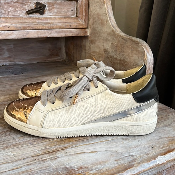 🤍 Dolce Vita Nino Sneakers white/black/rose gold copper size 6 leather - Picture 2 of 9